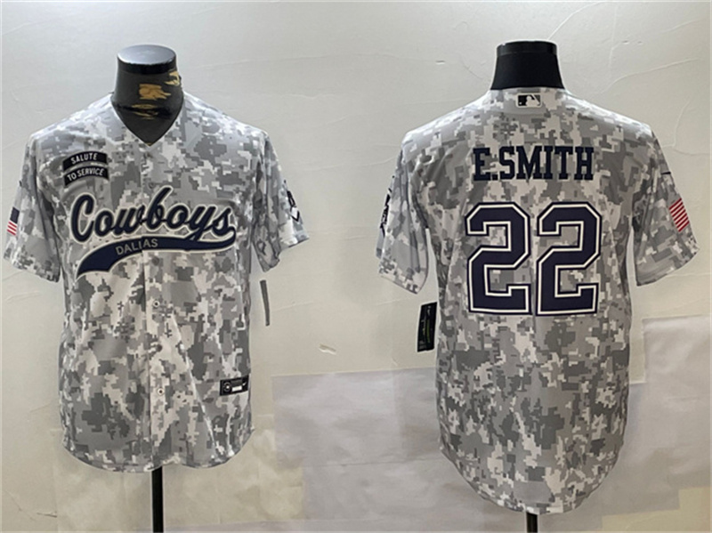 Men's Dallas Cowboys #22 Emmitt Smith 2024 Arctic Camo Salute to Service Stitched Baseball Jersey Men's Dallas Cowboys #22 Emmitt Smith 2024 Arctic Camo Salute to Service Stitched Baseball Jersey